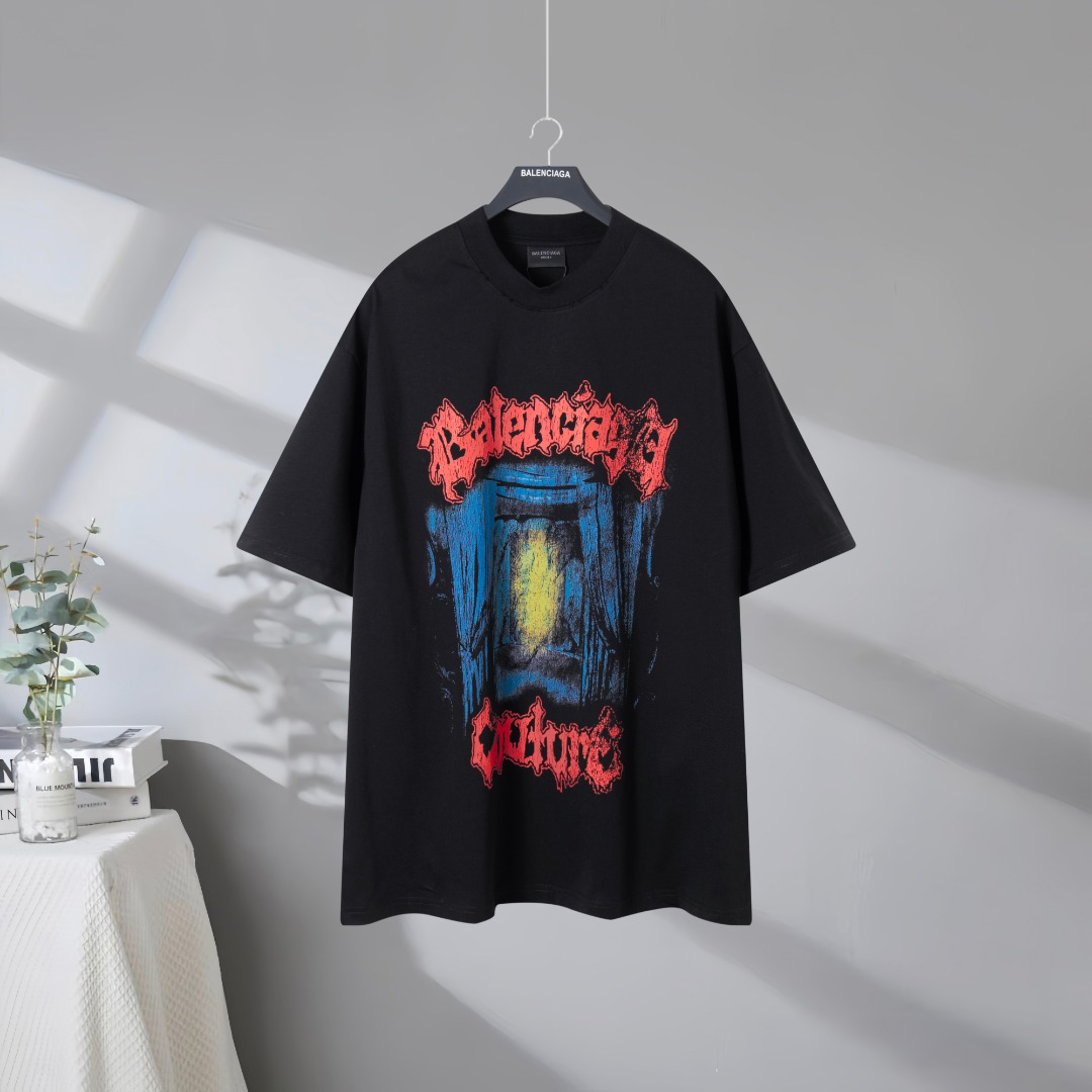 P85 Máxima calidad en el mercado BALENCIAGA/ Balenciaga 2026 SS salon de couture art print Camiseta de manga corta desg…