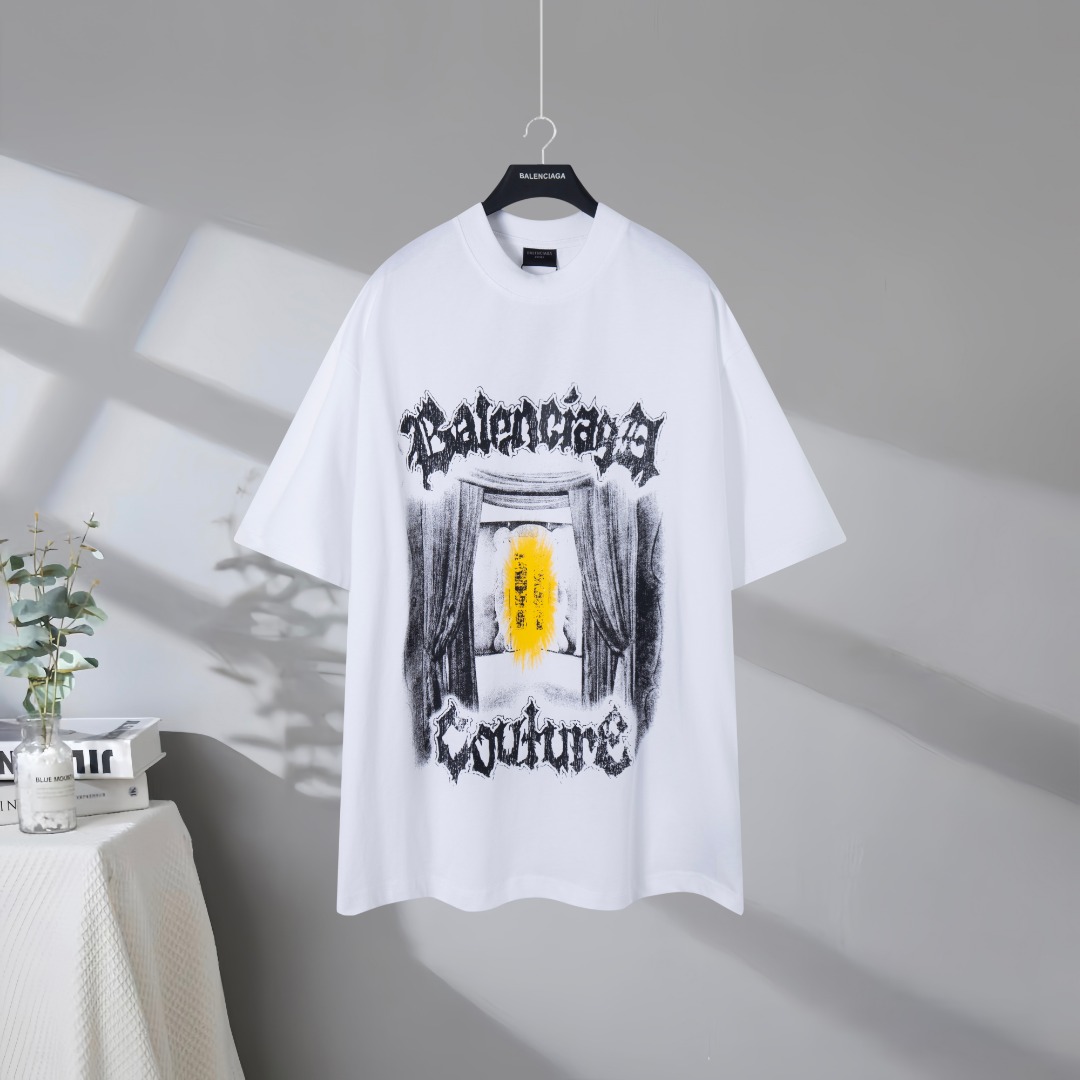 P85 Máxima calidad en el mercado BALENCIAGA/ Balenciaga 2026 SS salon de couture art print Camiseta de manga corta desg…