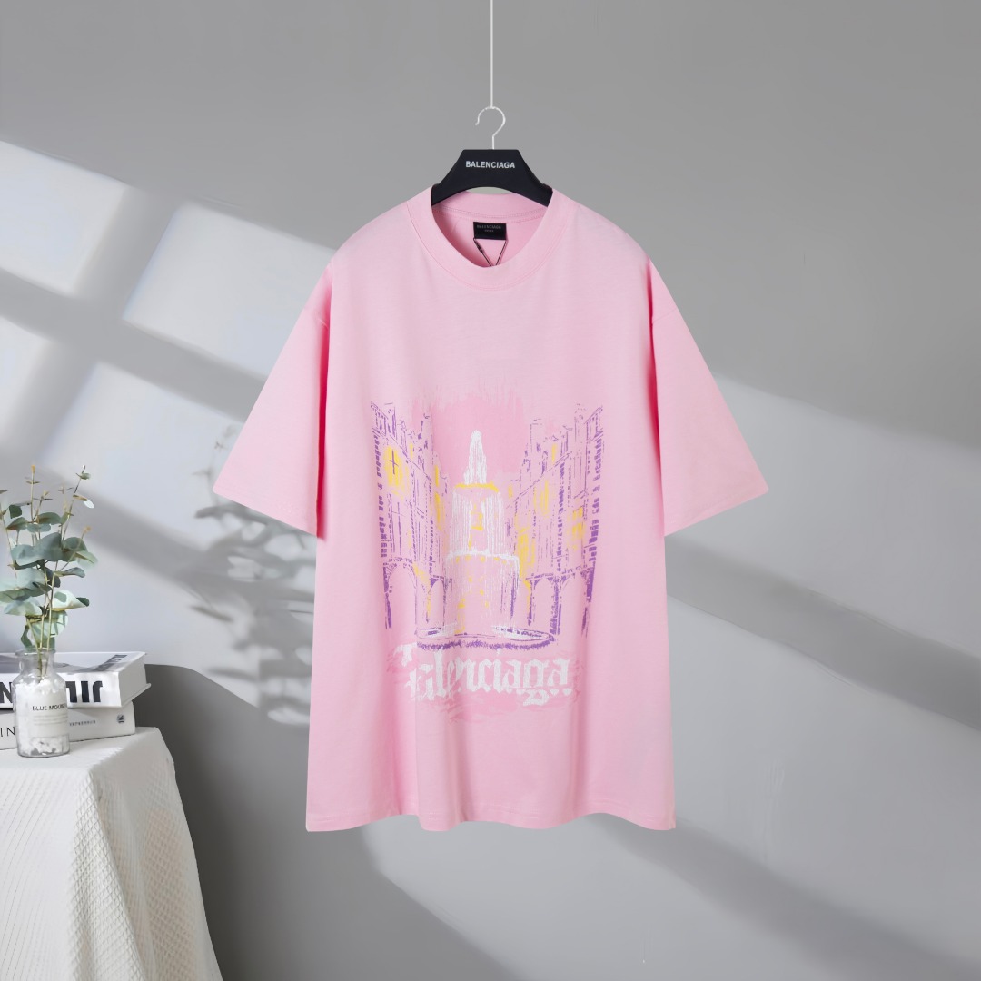 P77 Máxima calidad en el mercado BALENCIAGA/ Balenciaga 2026 SS place des vosges camiseta de manga corta con estampado …