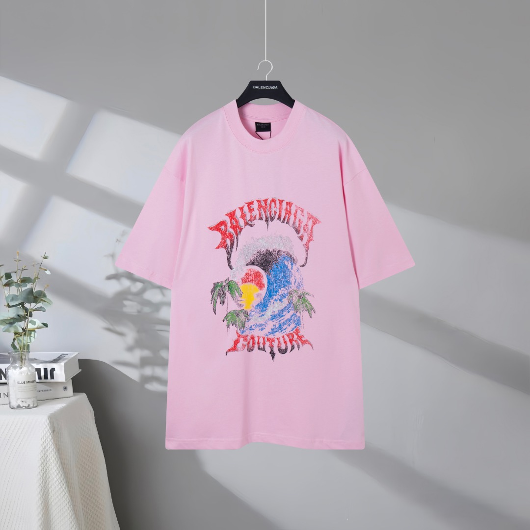 P80 Máxima calidad en el mercado BALENCIAGA/Balenciaga 2026SS Camiseta de manga corta con estampado de puesta de sol en…