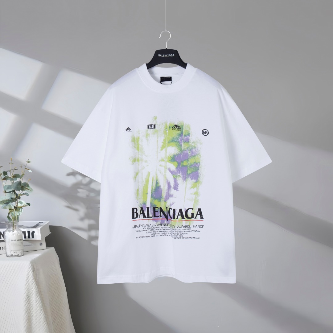 P80 Camiseta de manga corta con estampado de película de jungla de palma de coco BALENCIAGA/Balenciaga 2026SS La mejor …