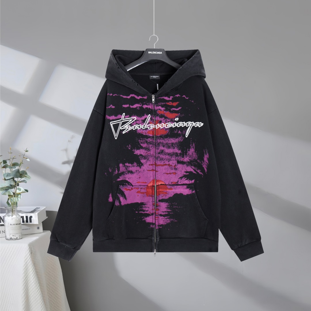 P170 Máxima calidad en el mercado BALENCIAGA/ Balenciaga 2026SS sunset paris sunset sudadera con estampado desgastado c…