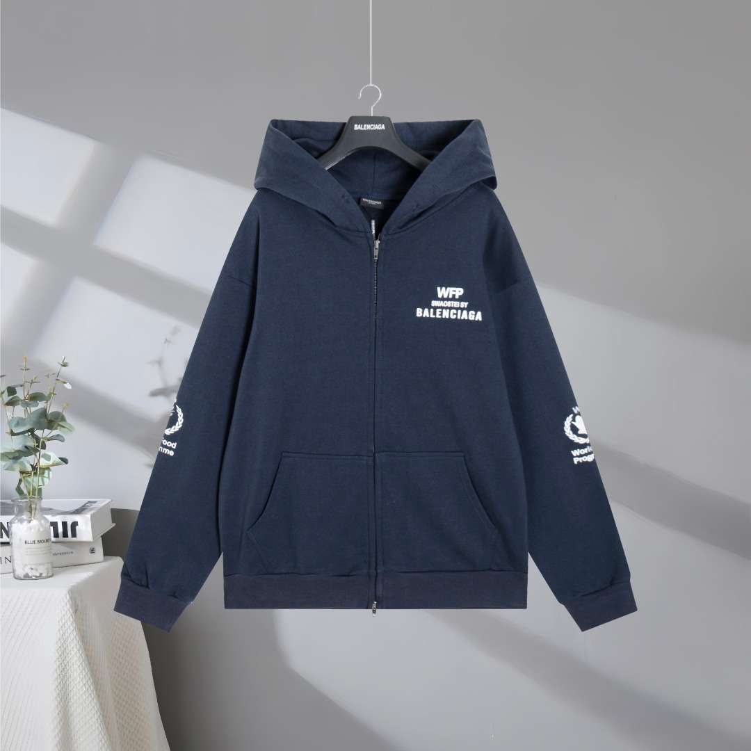 P160 Máxima calidad del mercado BALENCIAGA/Balenciaga 2026SS WFP World Food Programme chaqueta con capucha y cremallera…