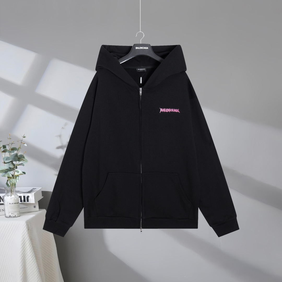 P165 Calidad superior del mercado BALENCIAGA/巴黎世家 2026SS Sudadera con capucha con cremallera y bordado artístico de let…