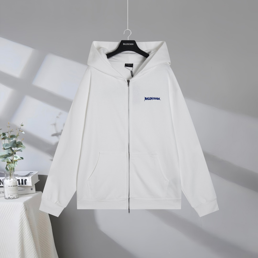 P165 Calidad superior del mercado BALENCIAGA/巴黎世家 2026SS Sudadera con capucha con cremallera y bordado artístico de let…