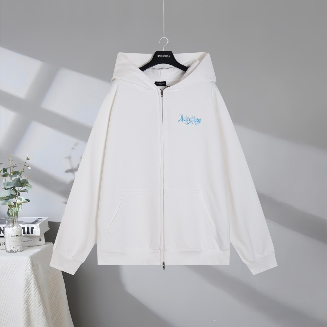 P165 Calidad superior del mercado BALENCIAGA/巴黎世家 2026SS Sudadera con capucha con cremallera y estampado gótico de esti…