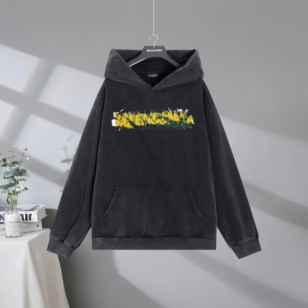 P160 Máxima calidad en el mercado BALENCIAGA/Balenciaga 2026SS Sudadera con capucha desgastada y deshilachada con cinta…
