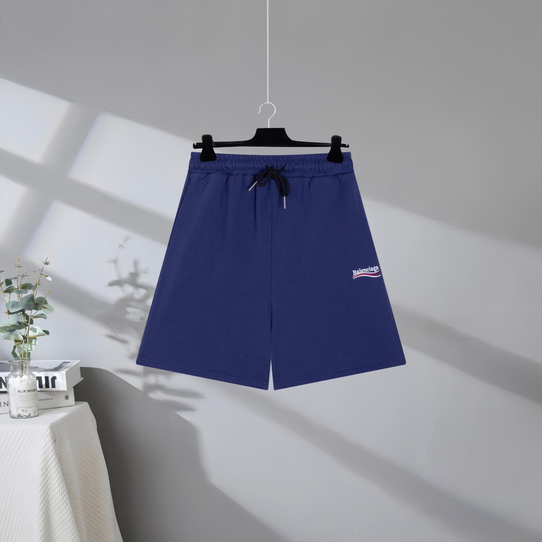 P80 Máxima calidad en el mercado BALENCIAGA/Balenciaga 2026SS Pantalones cortos bordados con el logo de la letra ondula…