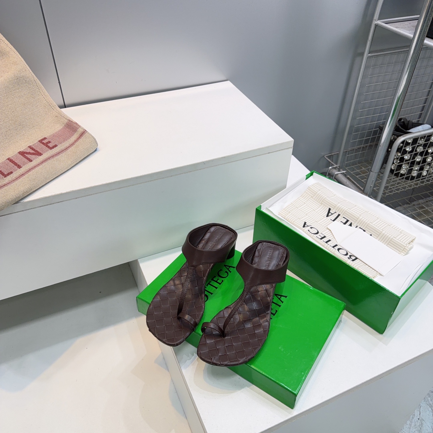 BV Woven T-Strap Thong Heel Slides