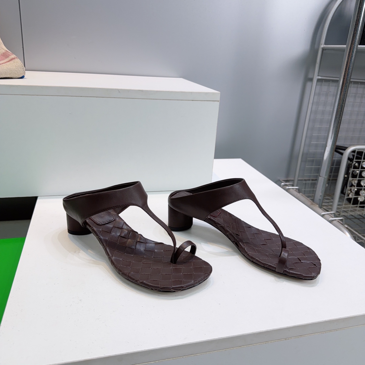 BV Woven T-Strap Thong Heel Slides