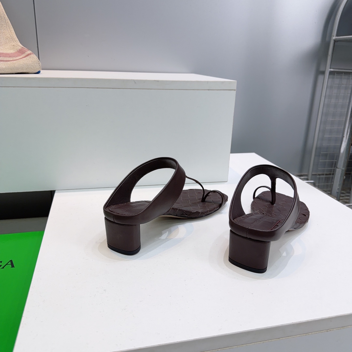 BV Woven T-Strap Thong Heel Slides