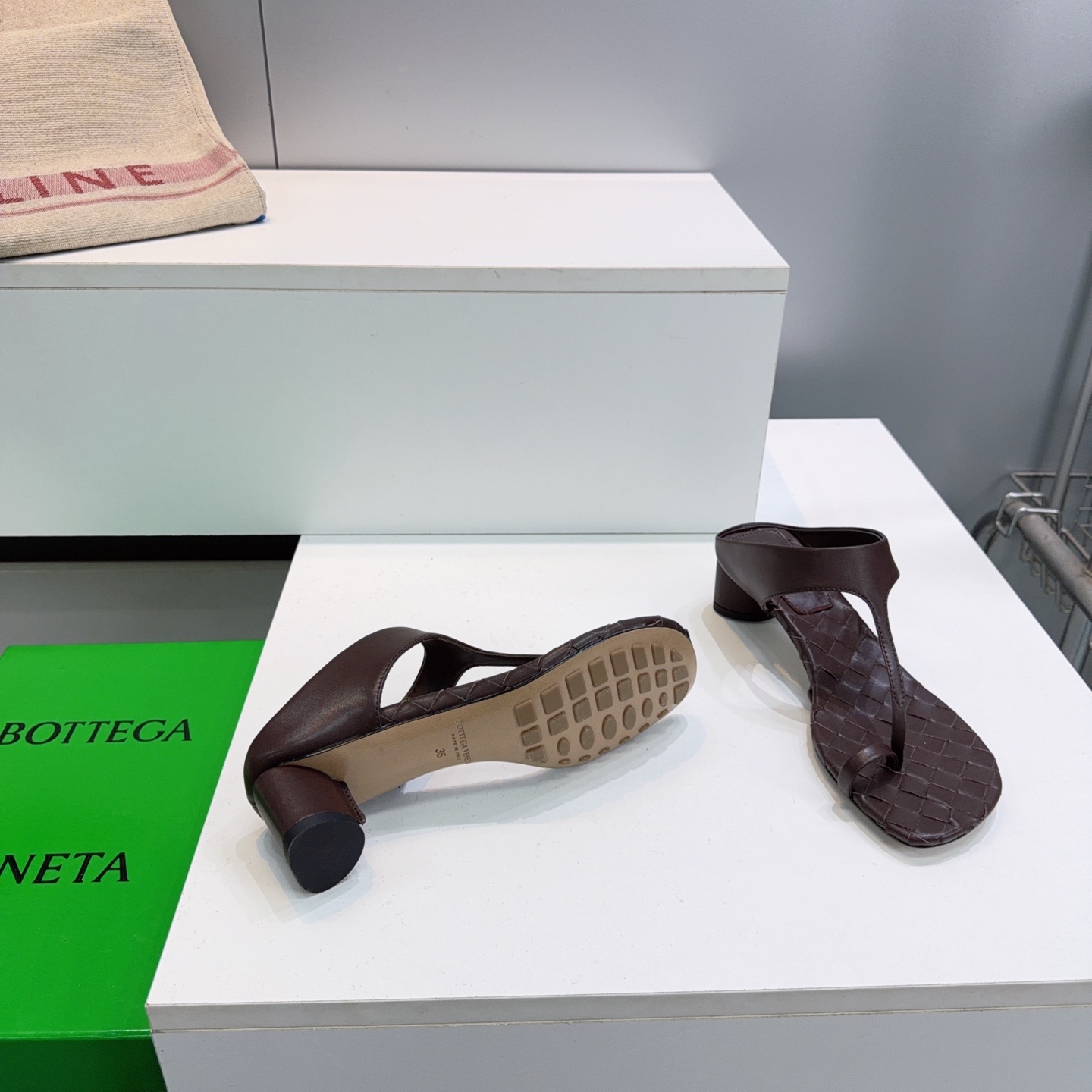 BV Woven T-Strap Thong Heel Slides
