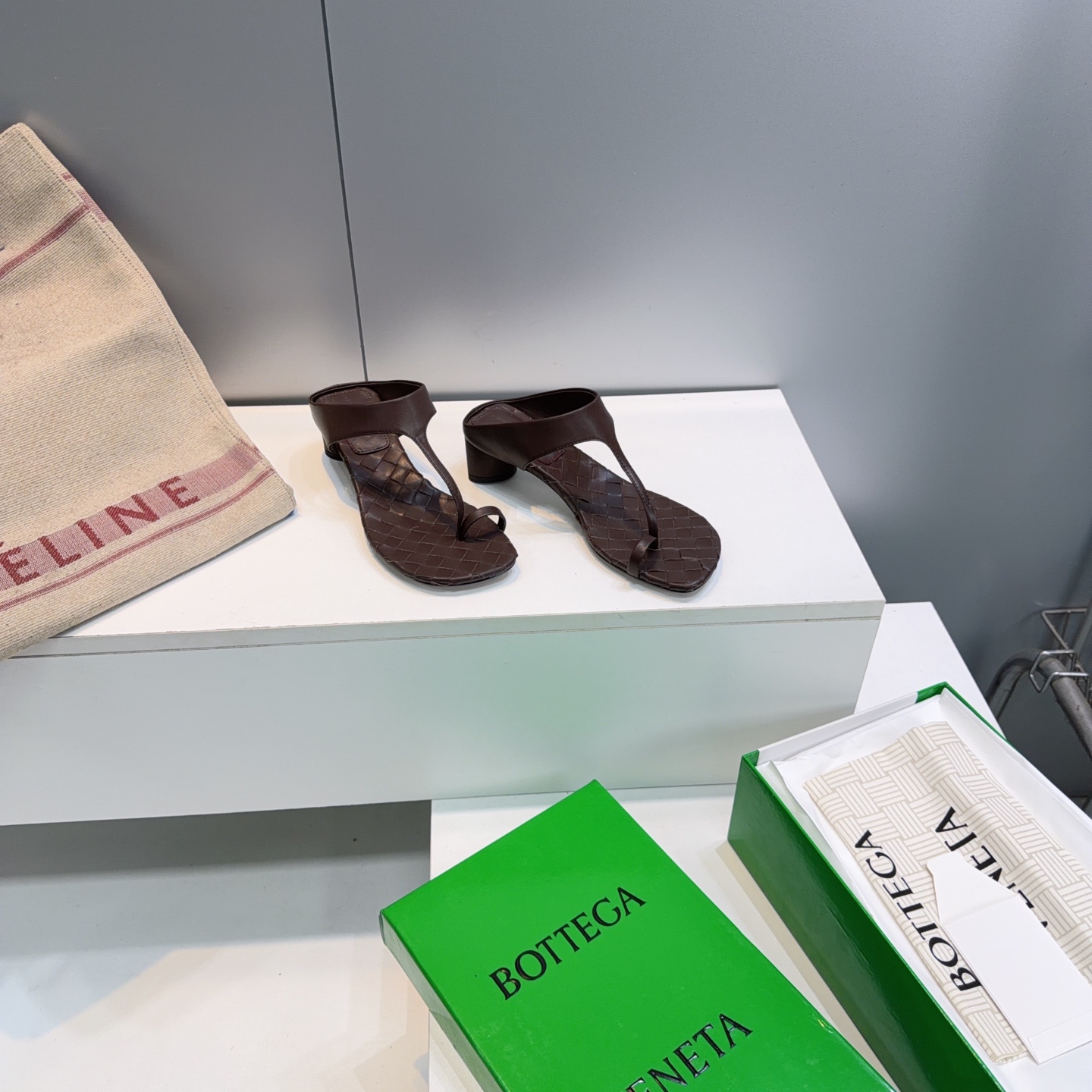 BV Woven T-Strap Thong Heel Slides