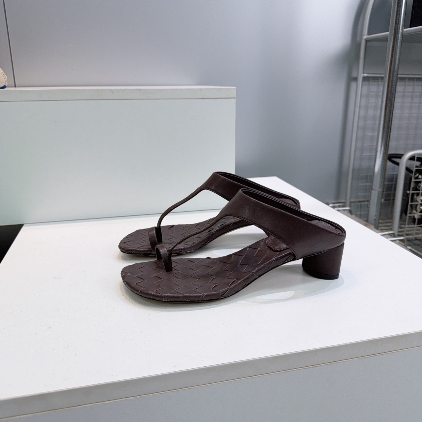 BV Woven T-Strap Thong Heel Slides