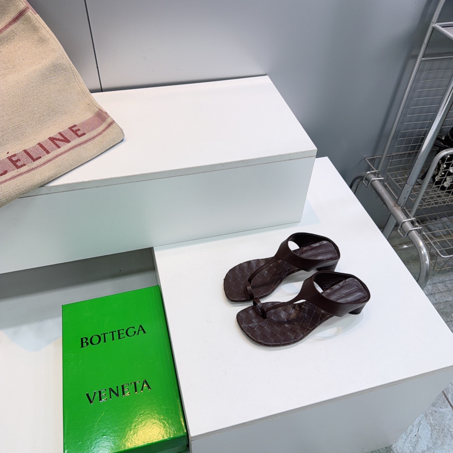 BV Woven T-Strap Thong Heel Slides