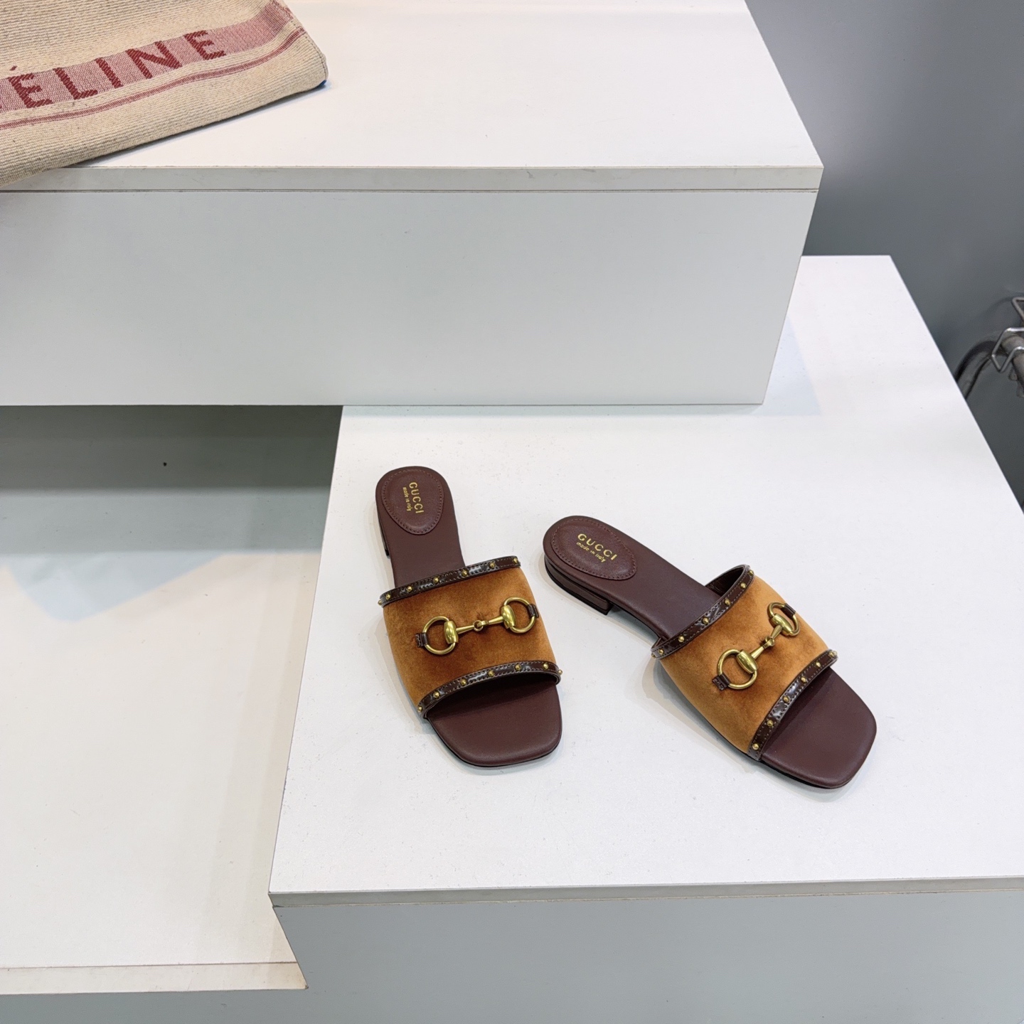Gucci Suede Horsebit Slide Sandals
