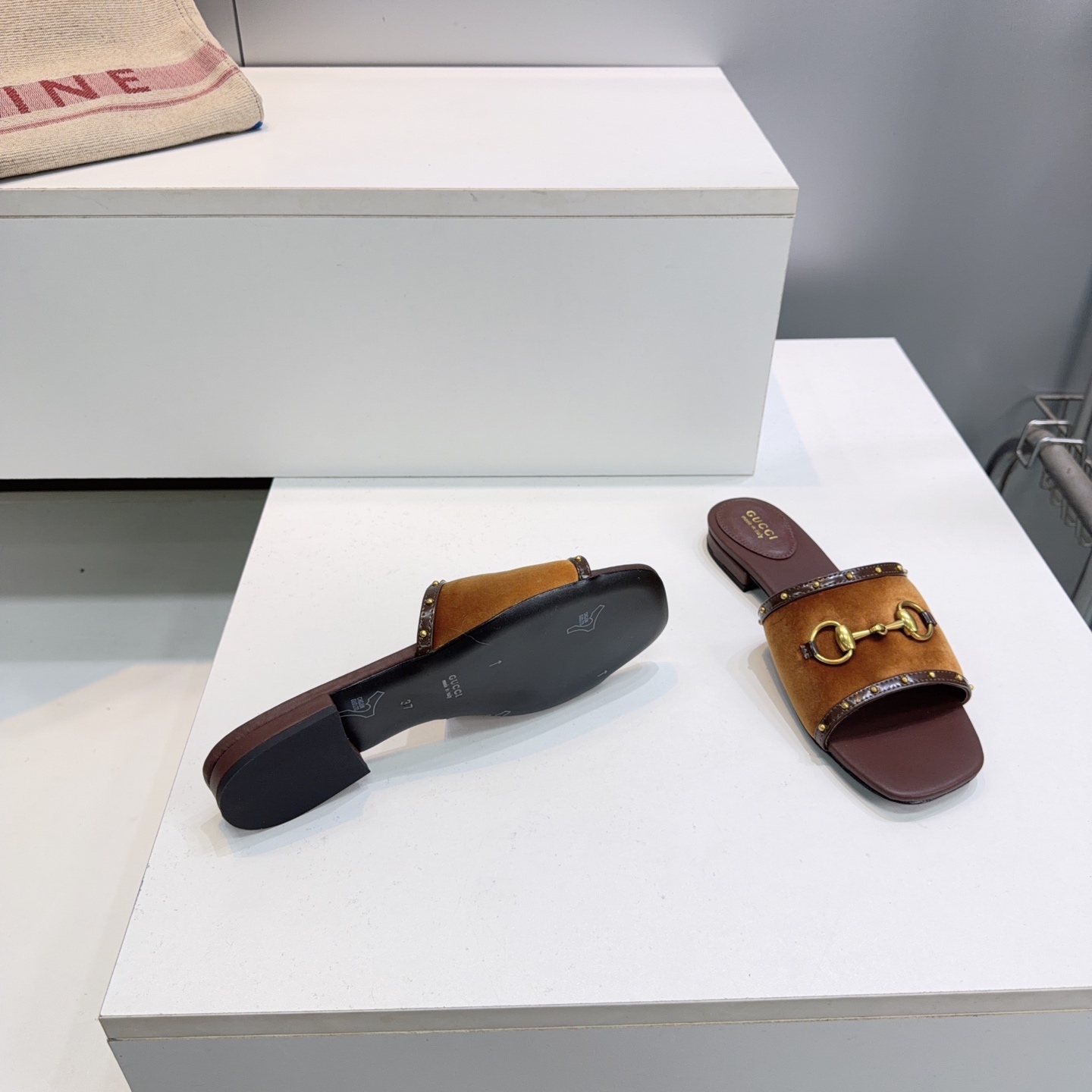 Gucci Suede Horsebit Slide Sandals