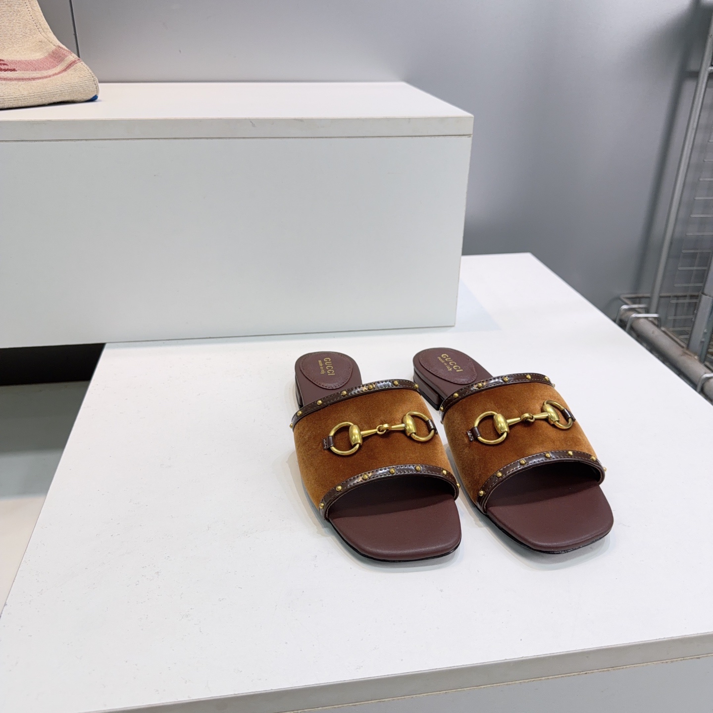 Gucci Suede Horsebit Slide Sandals