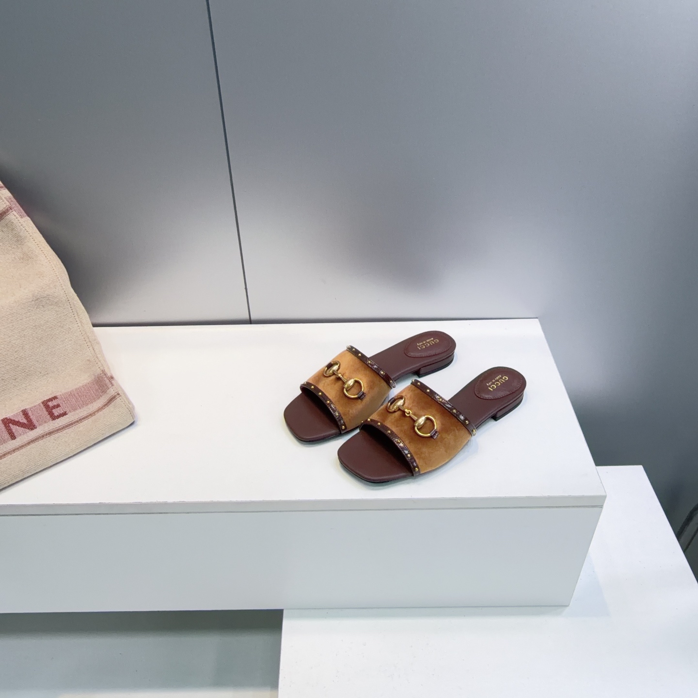 Gucci Suede Horsebit Slide Sandals