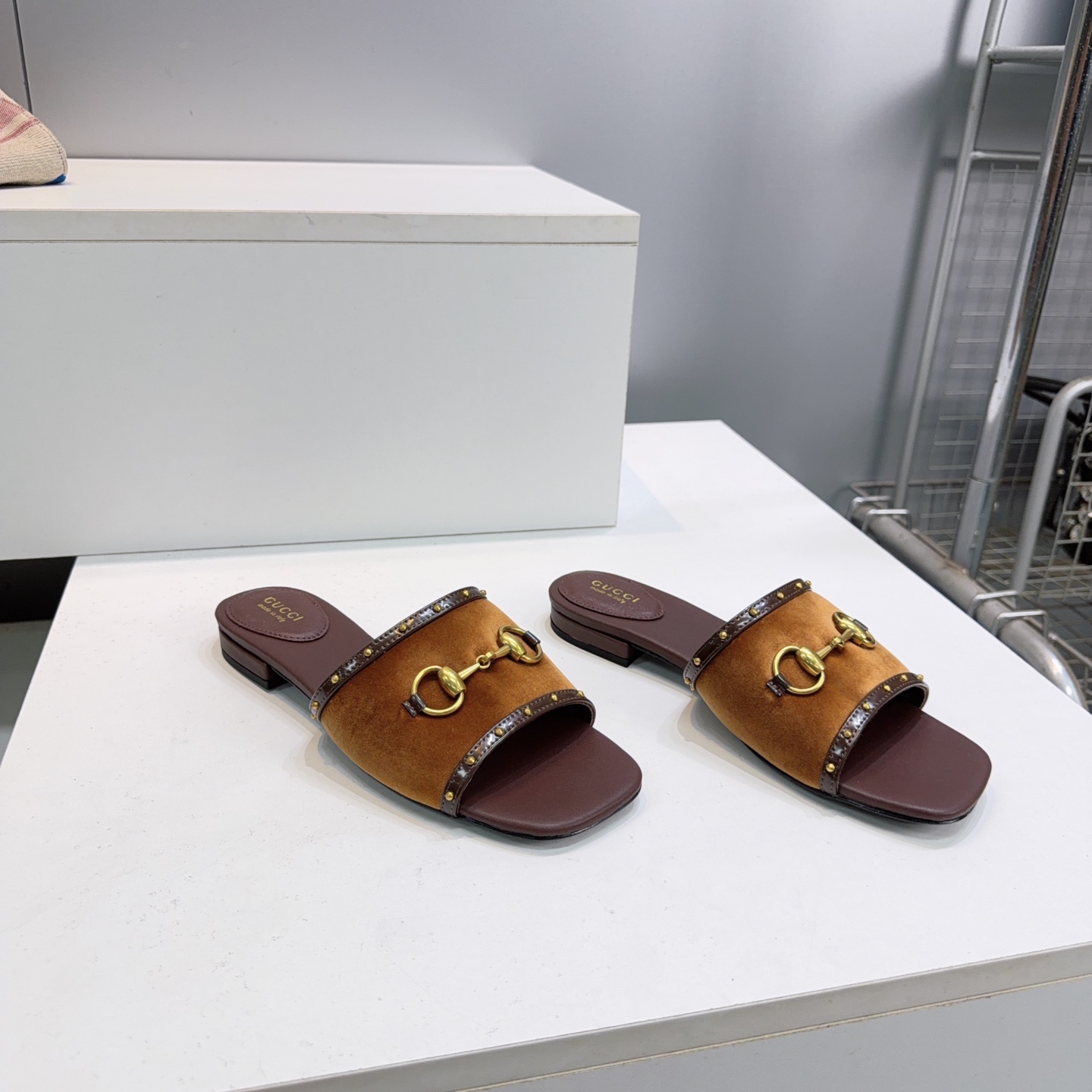Gucci Suede Horsebit Slide Sandals