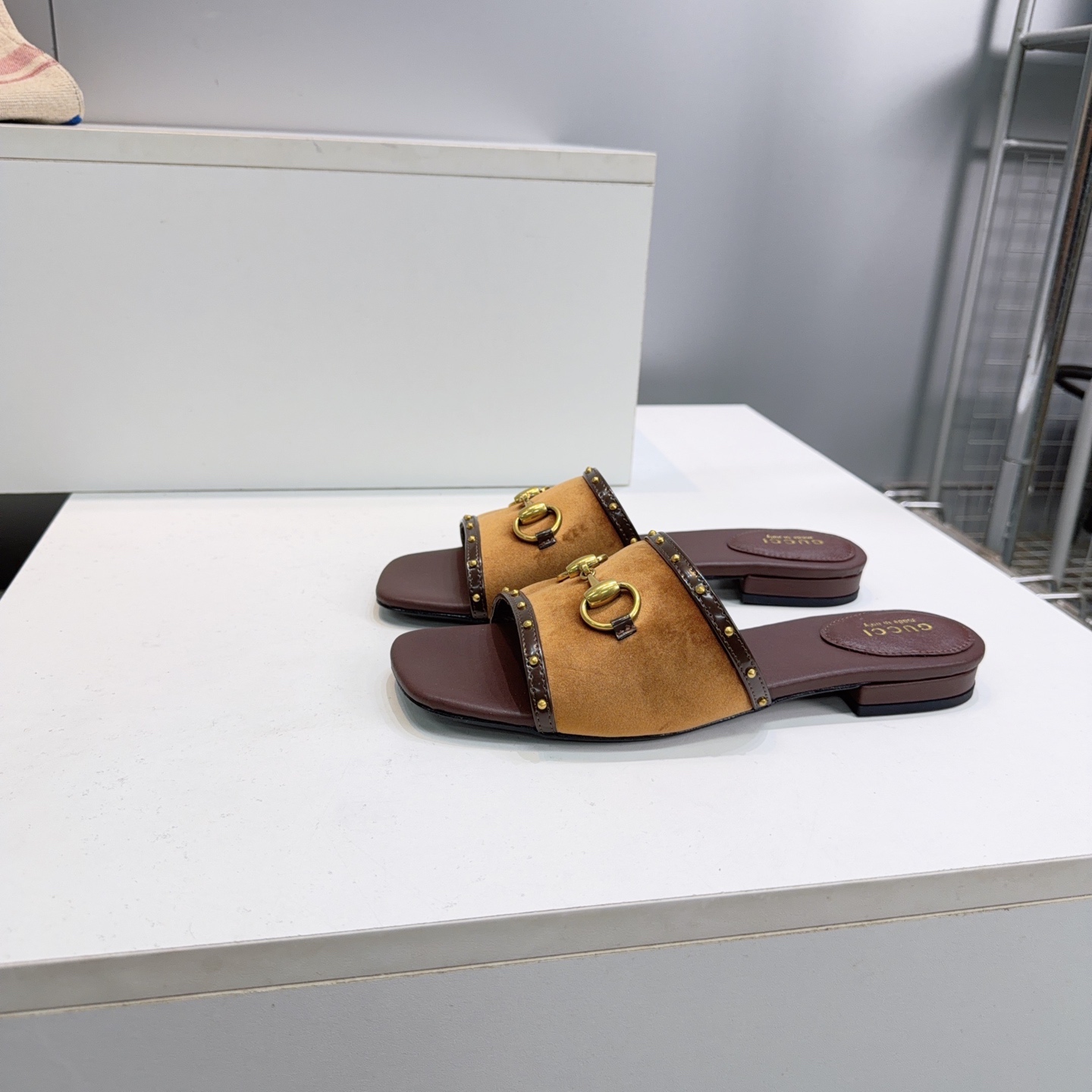 Gucci Suede Horsebit Slide Sandals