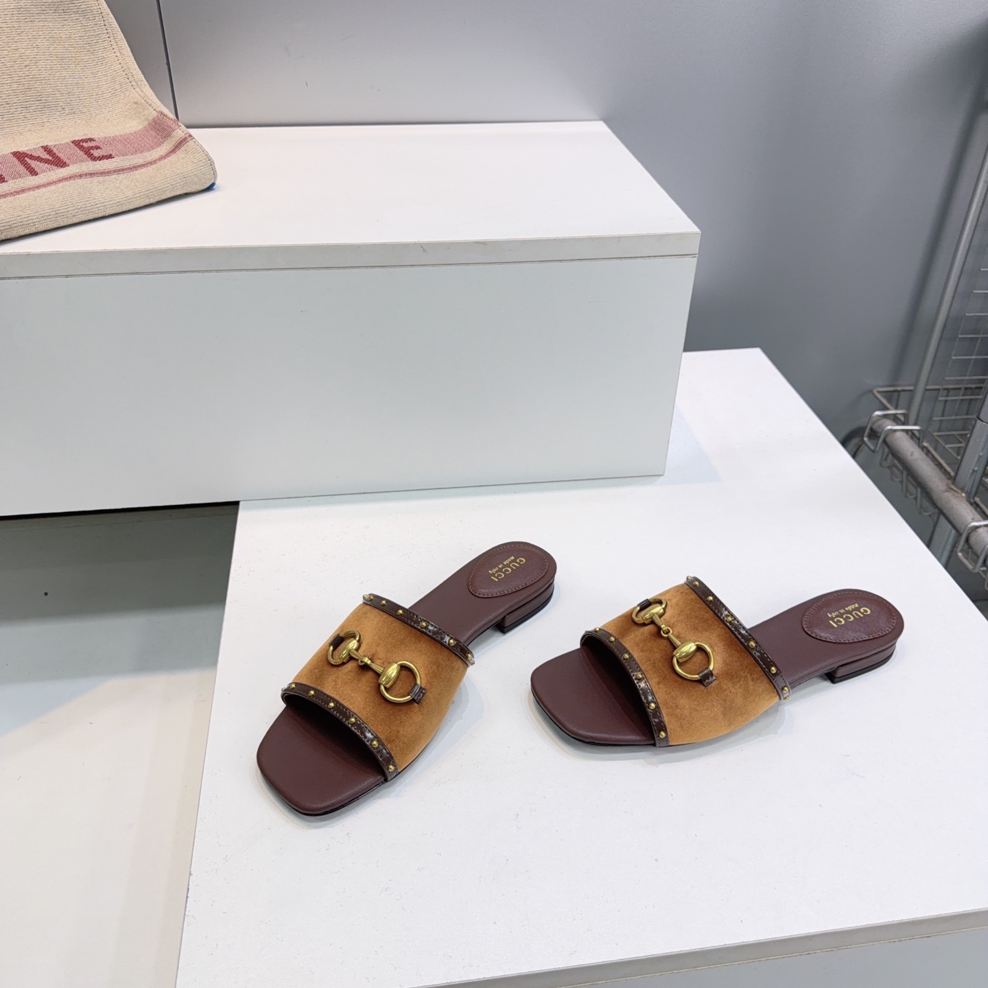 Gucci Suede Horsebit Slide Sandals