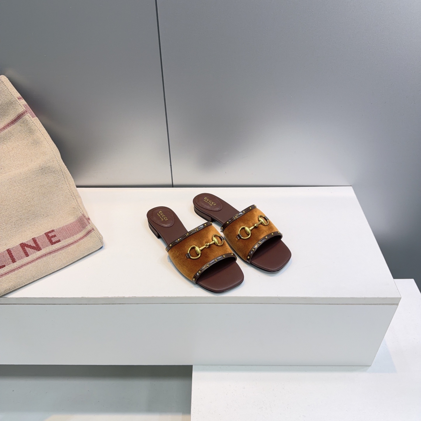 Gucci Suede Horsebit Slide Sandals