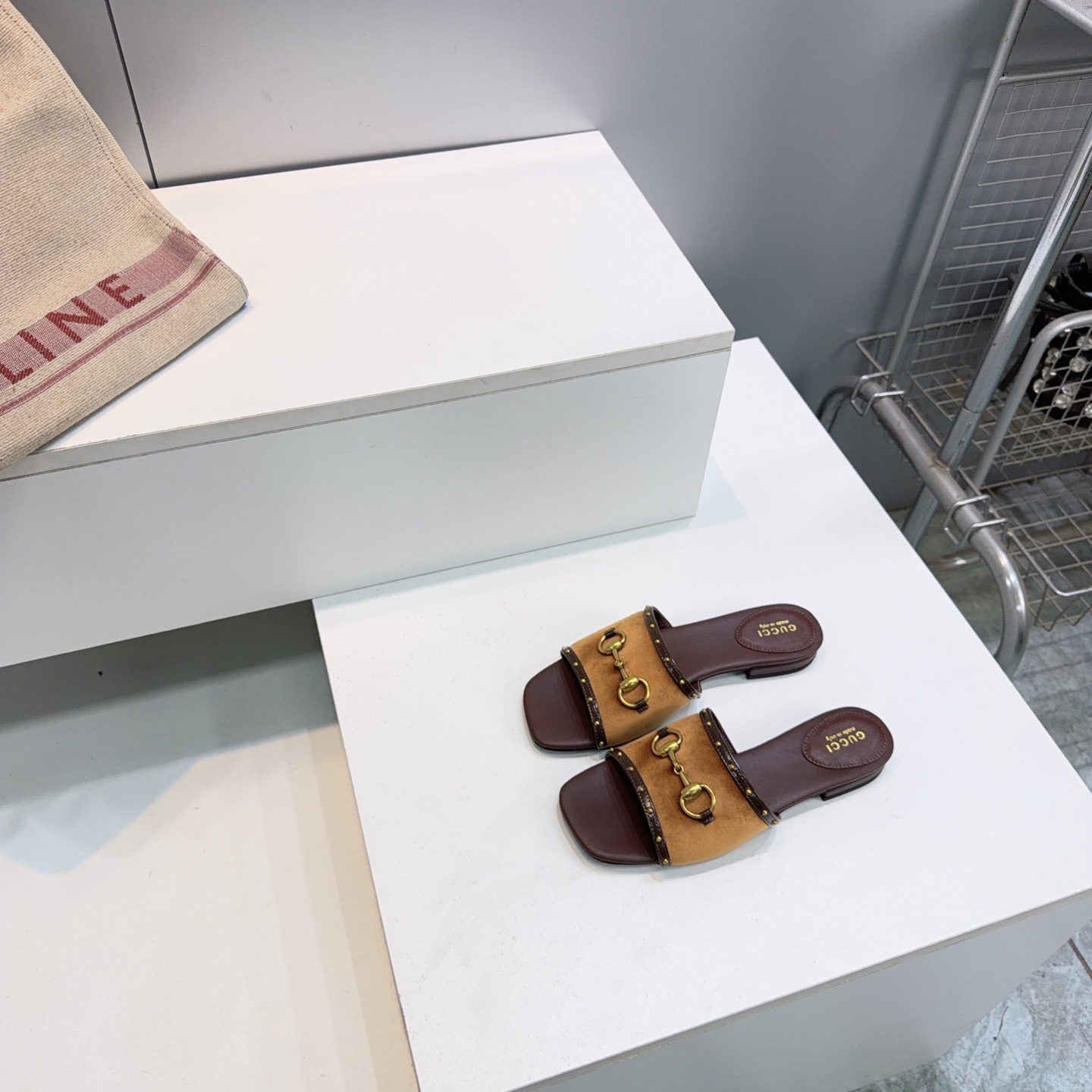 Gucci Suede Horsebit Slide Sandals