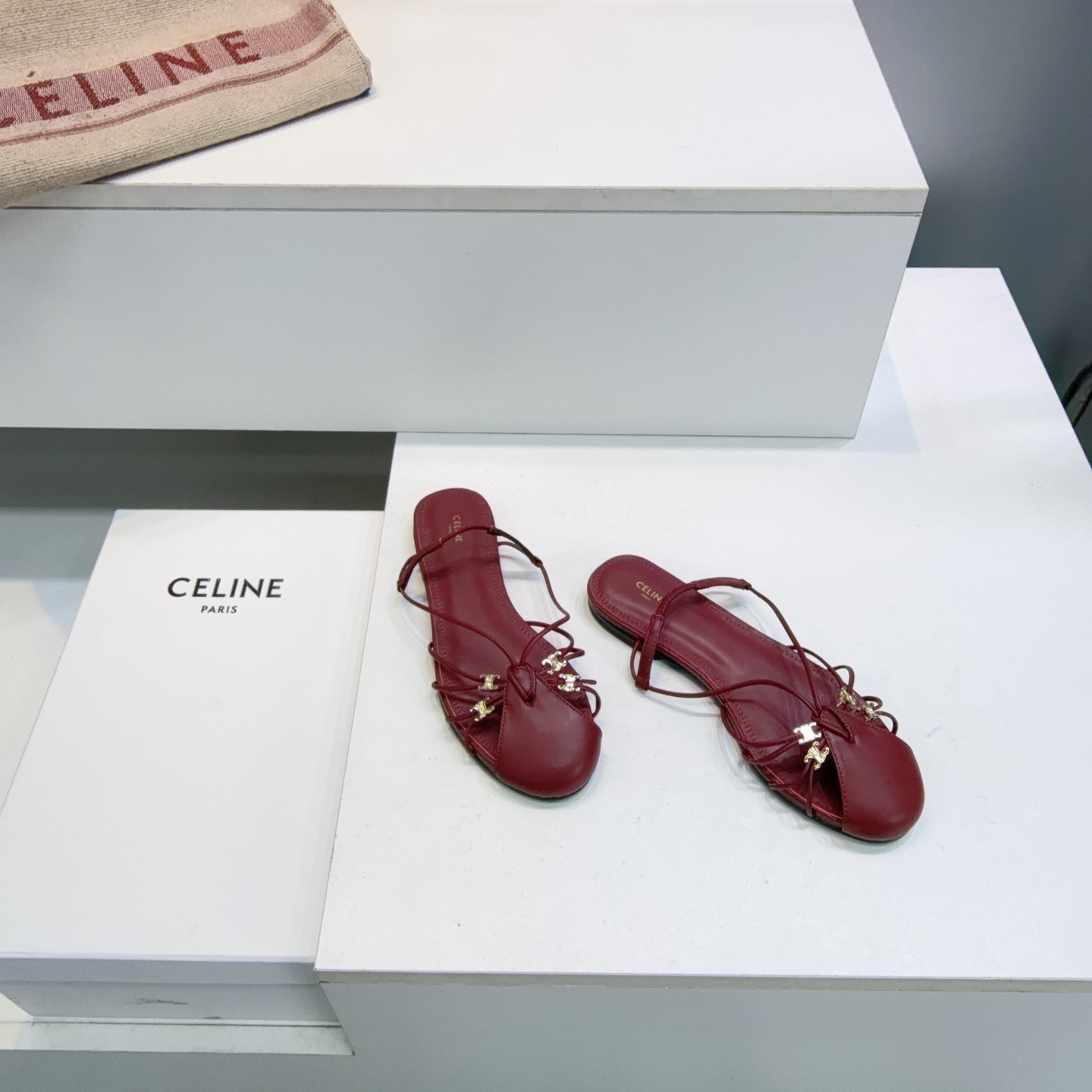 Celine Triomphe Strappy Flat Mules