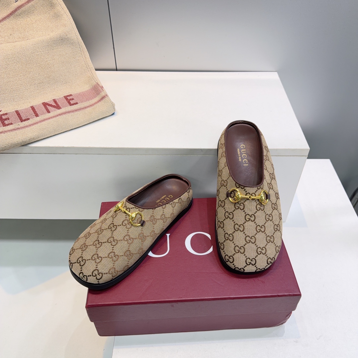 GUCCI Beige GG Princetown Slippers