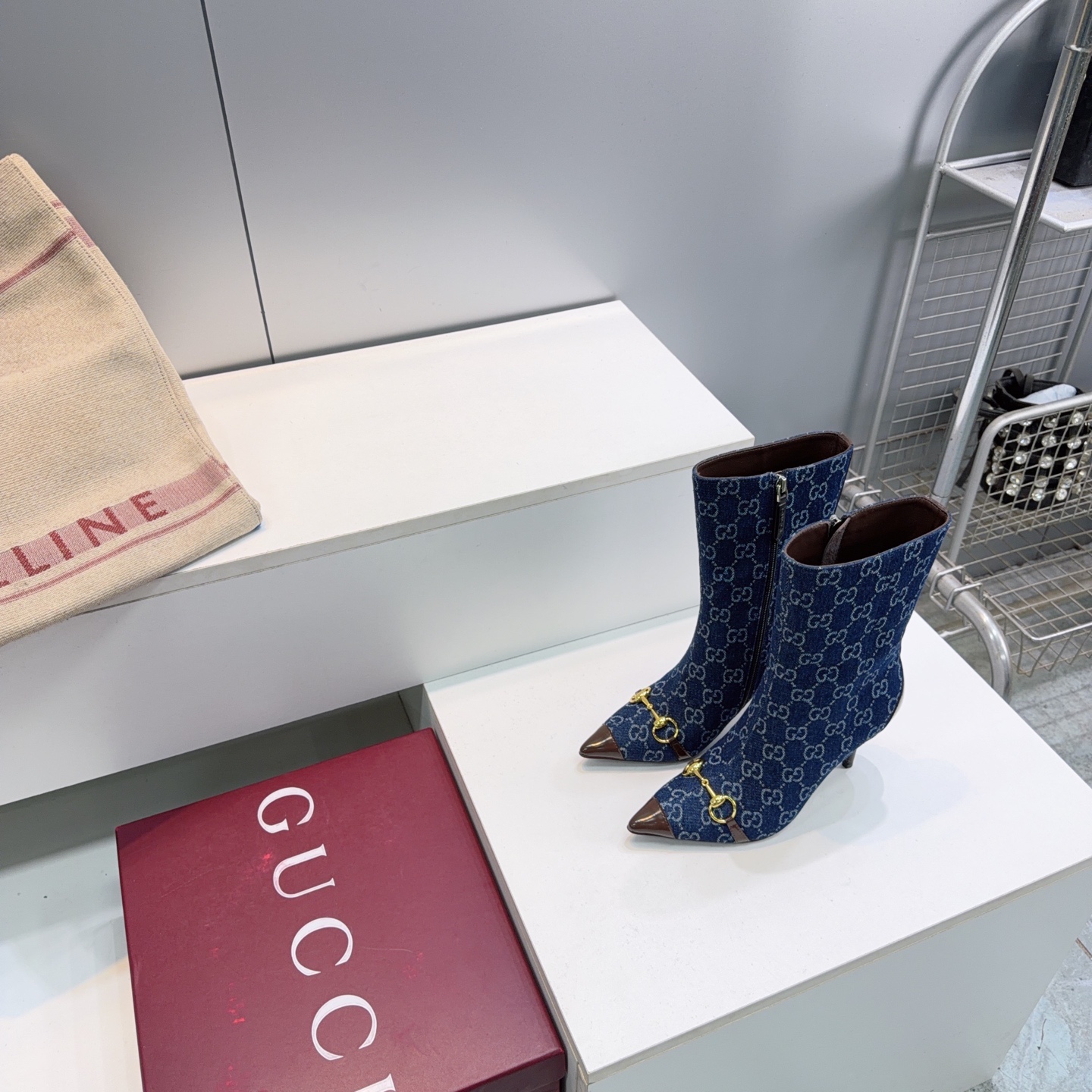 Gucci Blue GG Horsebit Stiletto Ankle Boots