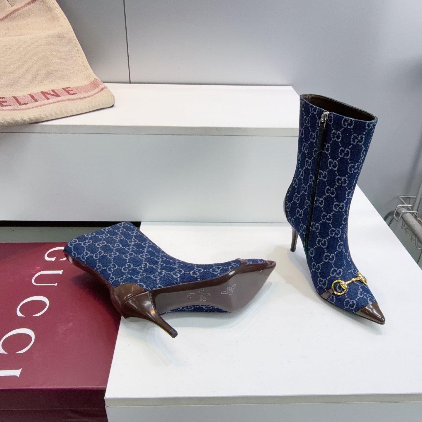 Gucci Blue GG Horsebit Stiletto Ankle Boots