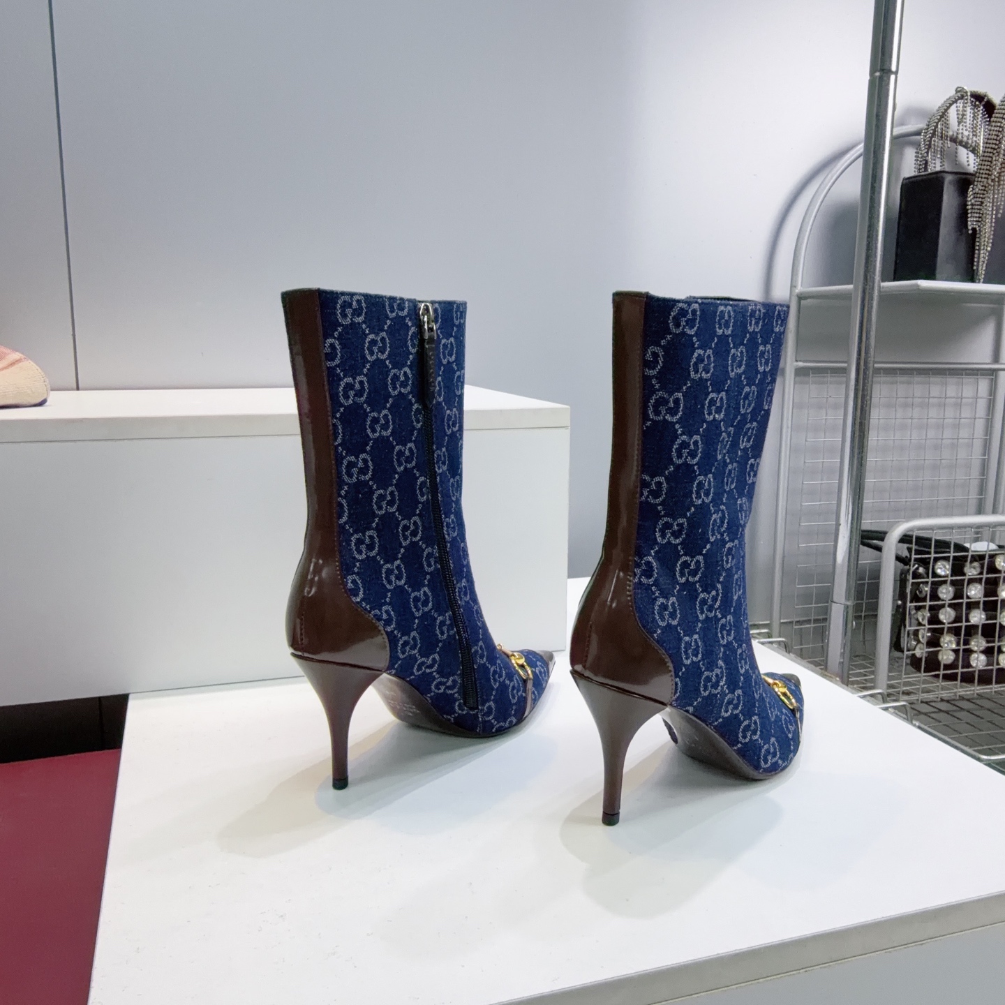 Gucci Blue GG Horsebit Stiletto Ankle Boots