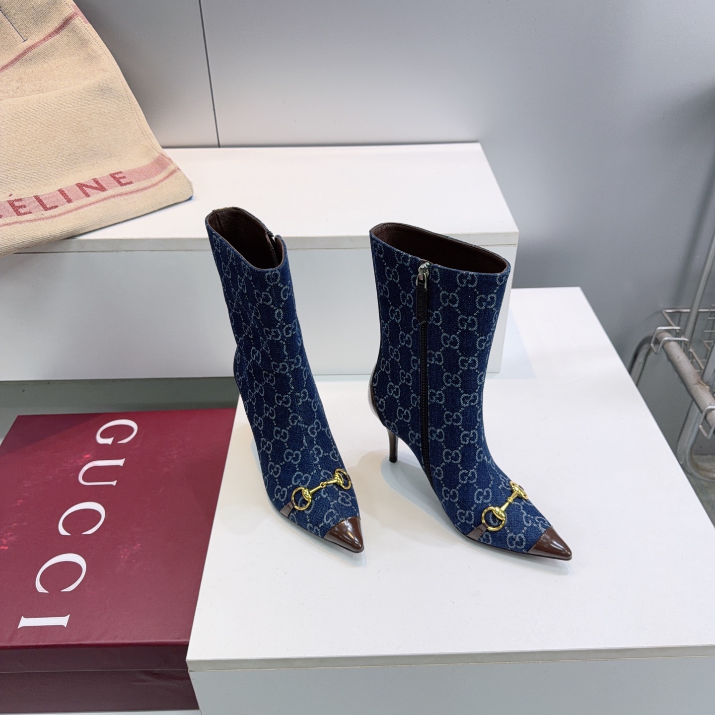 Gucci Blue GG Horsebit Stiletto Ankle Boots