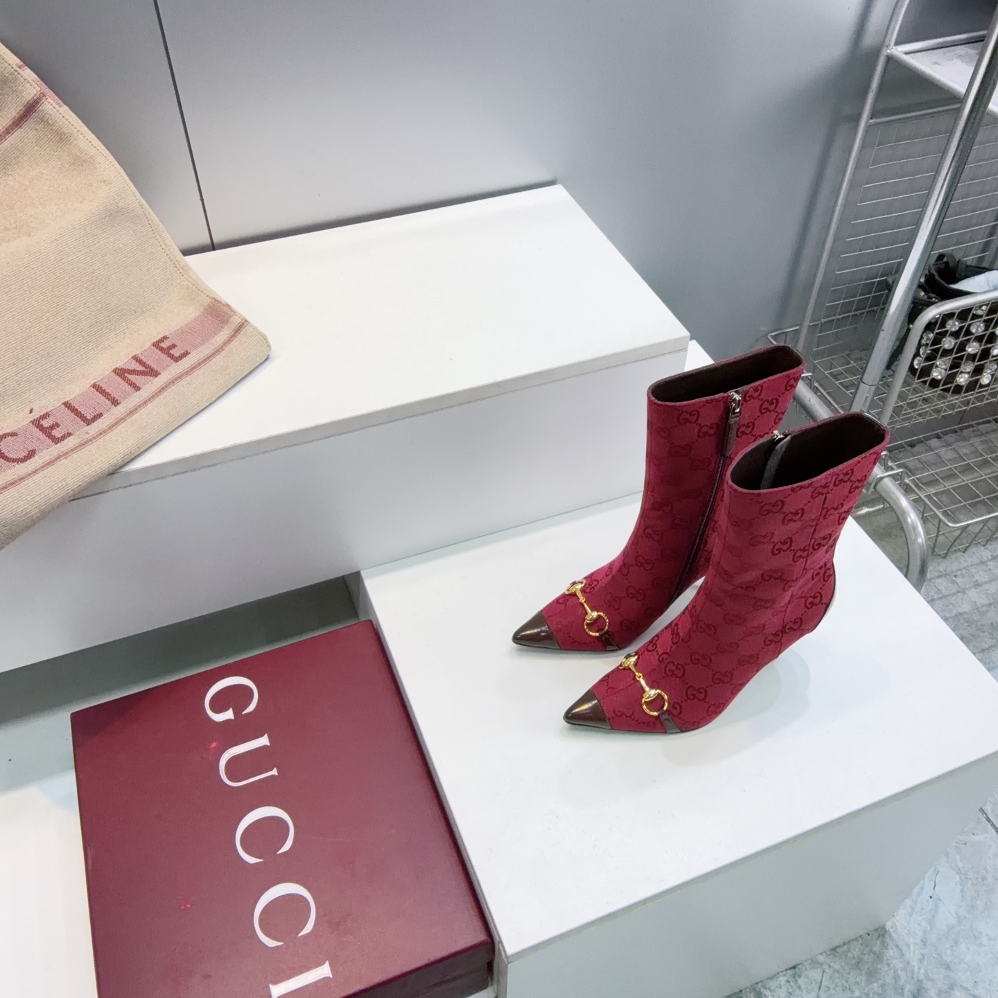 Gucci Red GG Horsebit Stiletto Ankle Boots