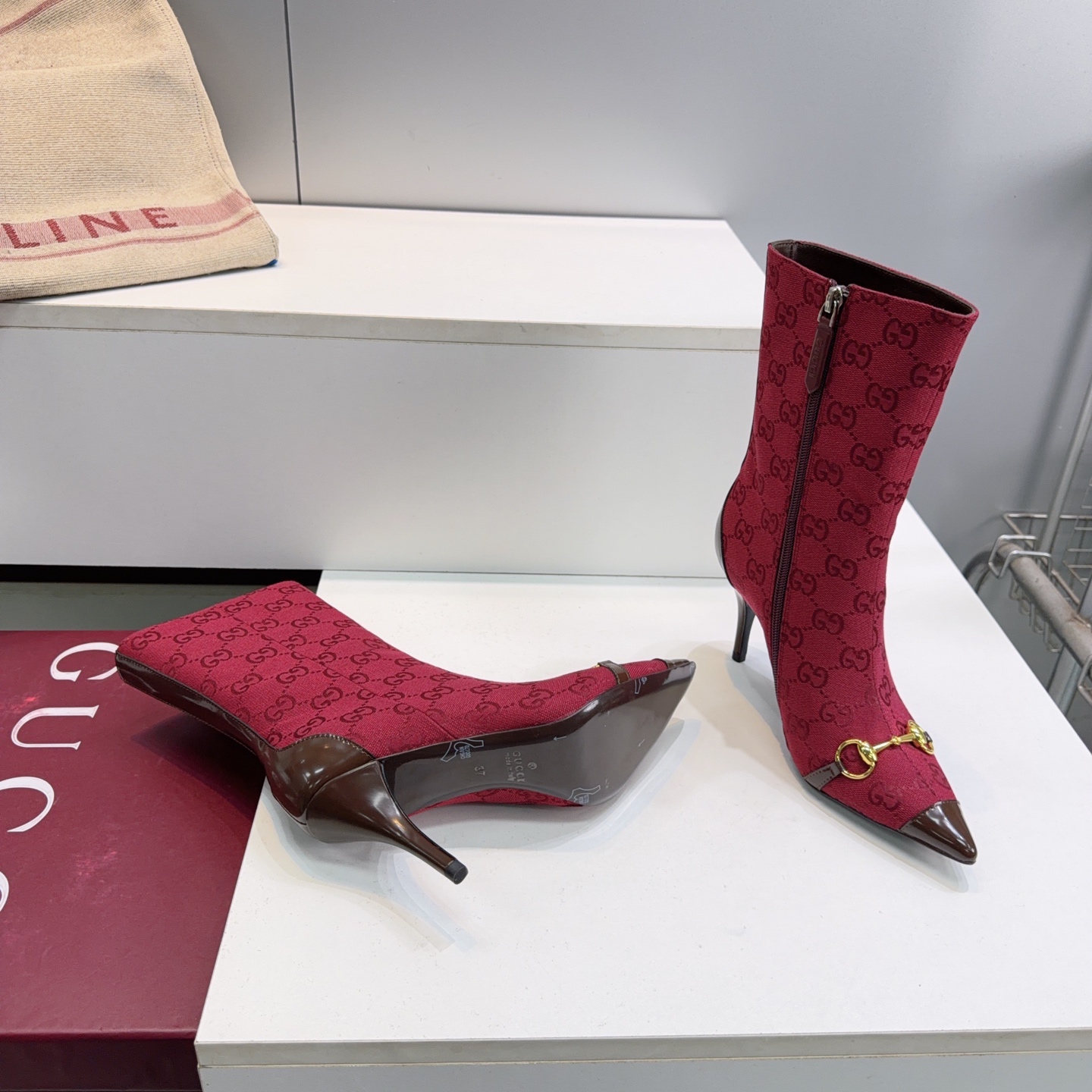 Gucci Red GG Horsebit Stiletto Ankle Boots