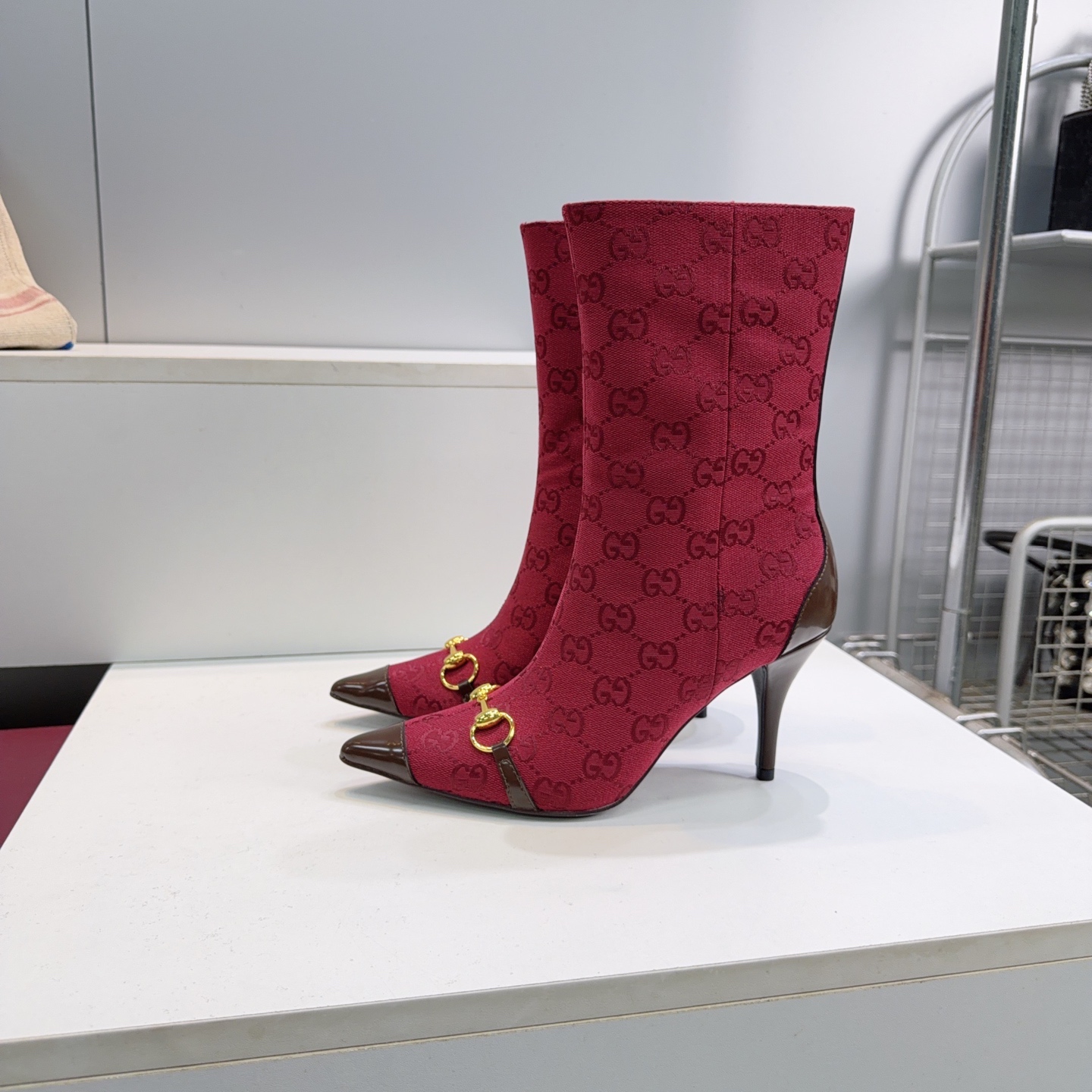 Gucci Red GG Horsebit Stiletto Ankle Boots