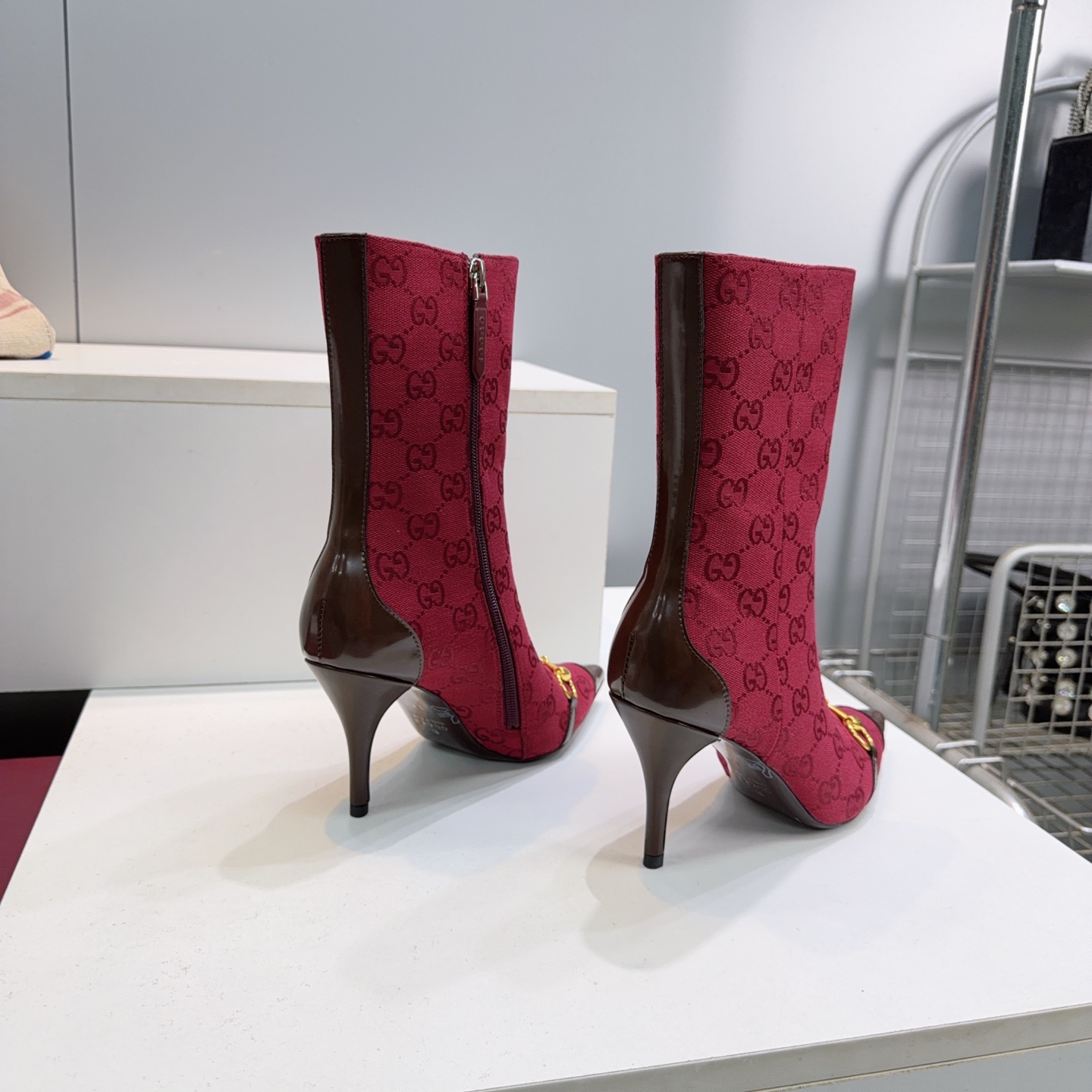 Gucci Red GG Horsebit Stiletto Ankle Boots