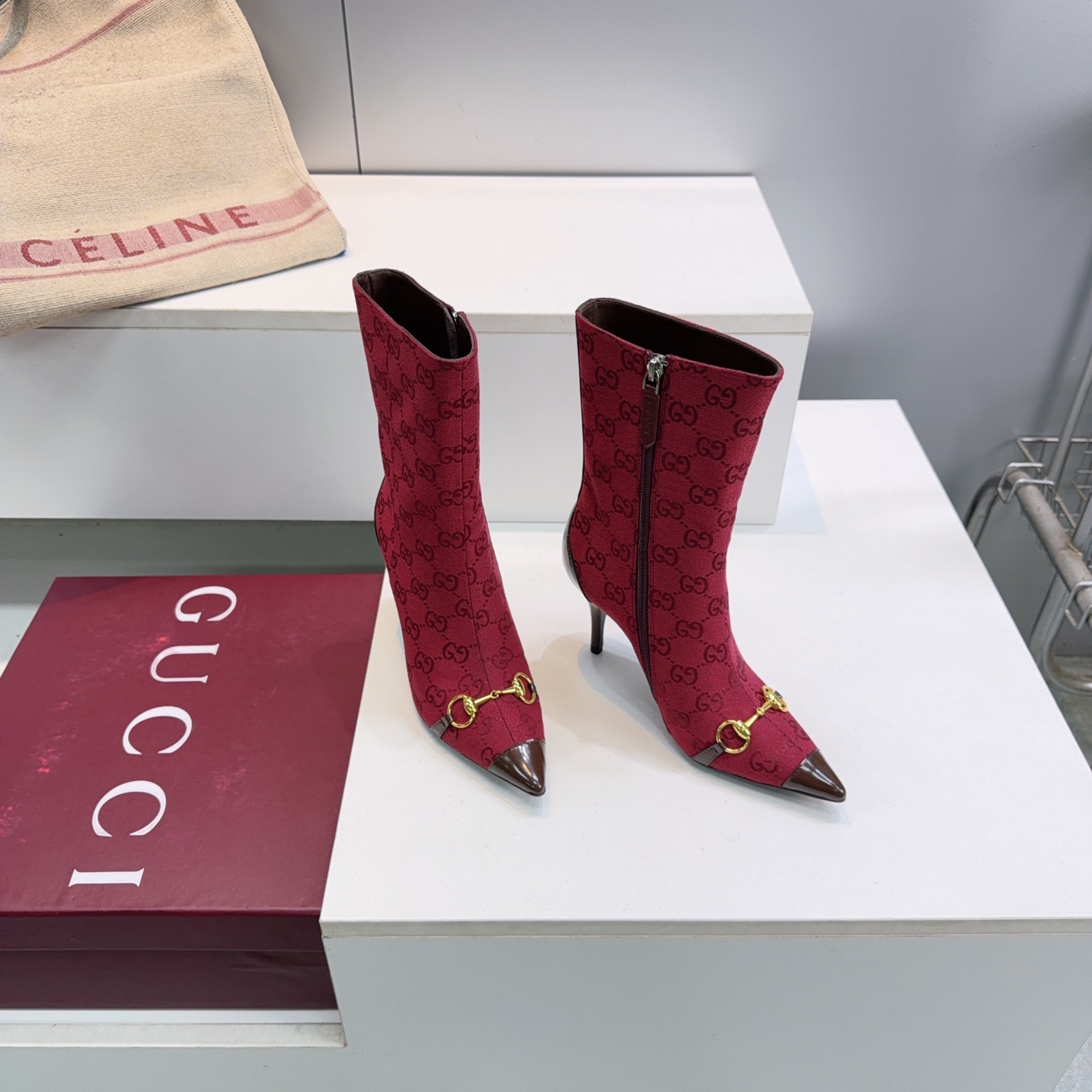 Gucci Red GG Horsebit Stiletto Ankle Boots