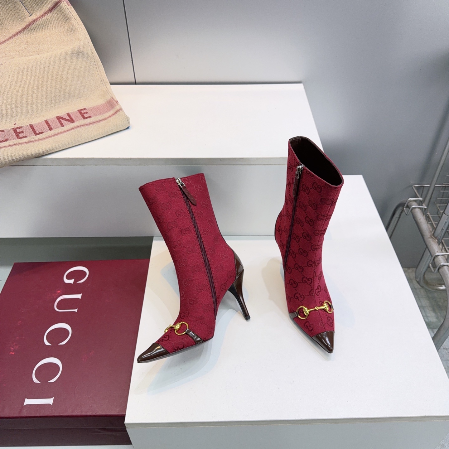 Gucci Red GG Horsebit Stiletto Ankle Boots