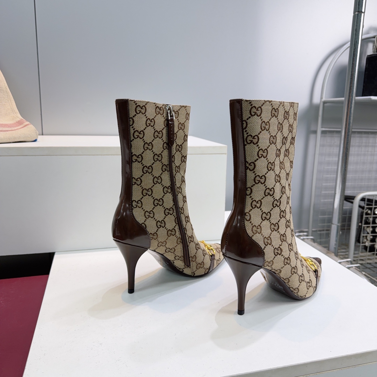 Gucci Beige GG Horsebit Stiletto Mid Calf Boots