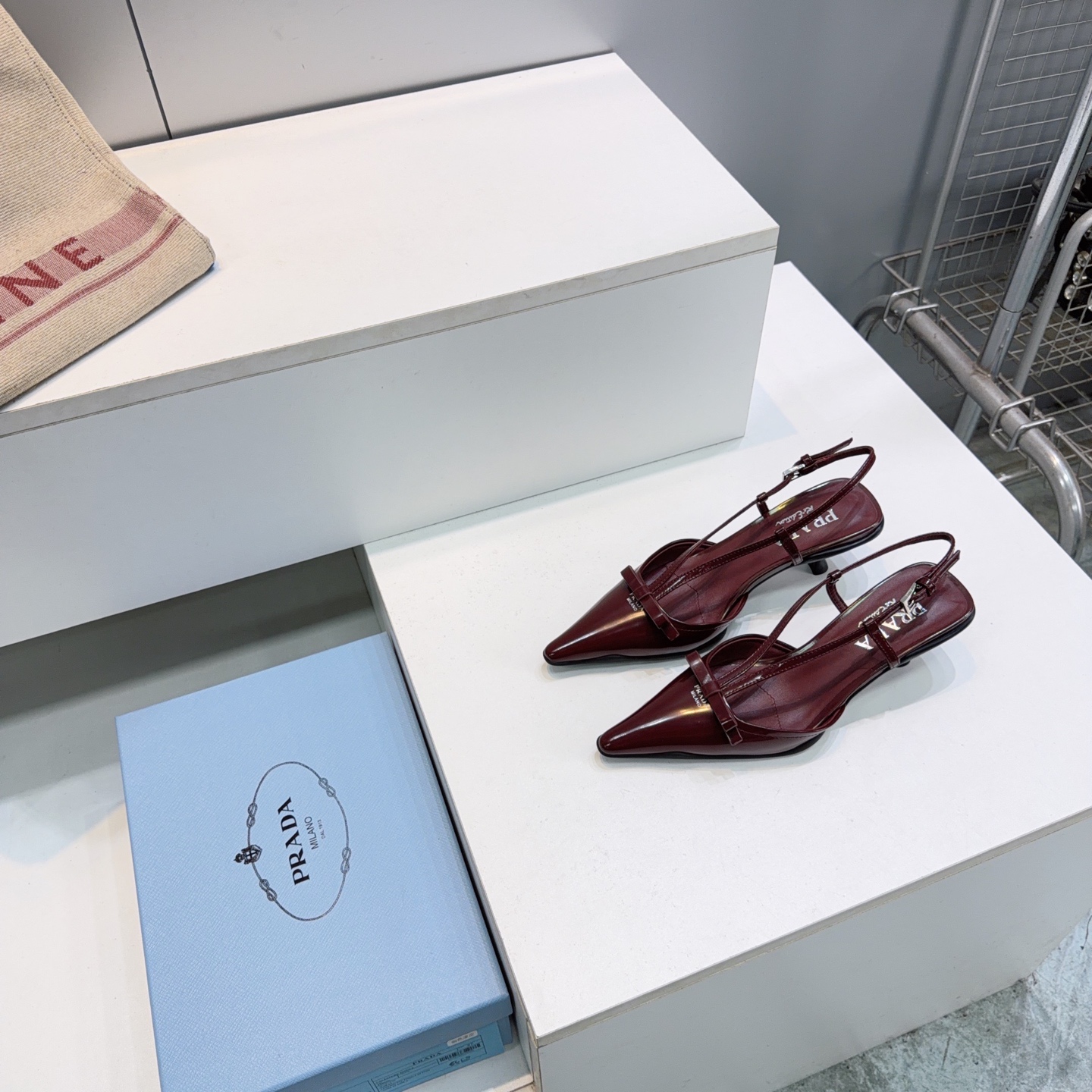 Prada Burgundy Pointed Toe Slingback Pumps