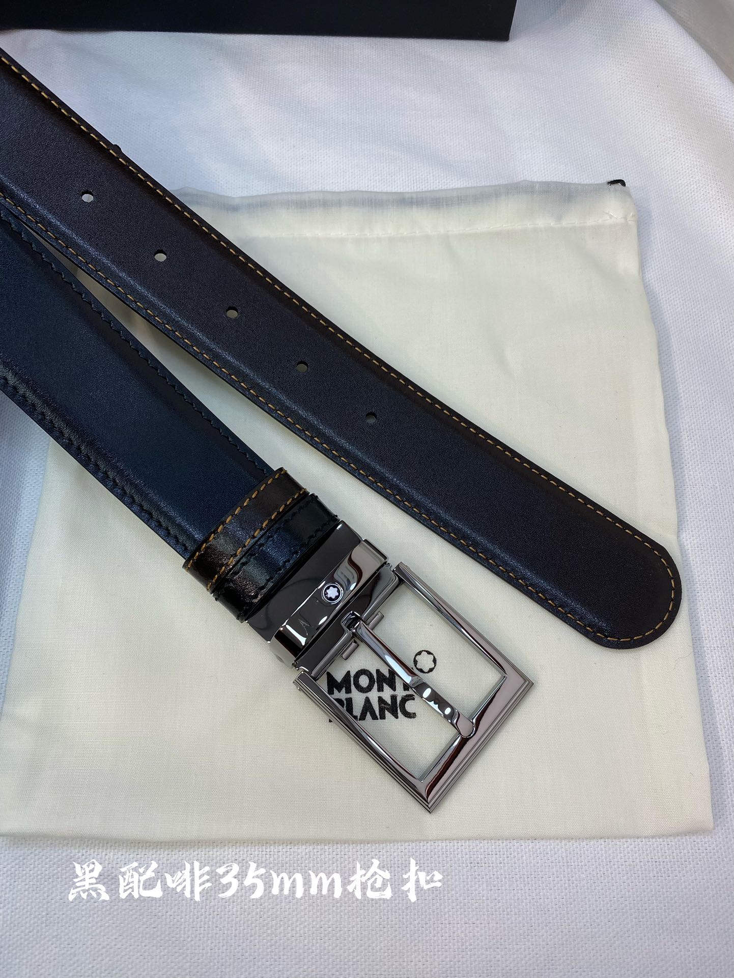 Montblanc万宝龙宽3.5cm采用头层牛皮精品针式扣头自由裁剪商务休闲皮带
