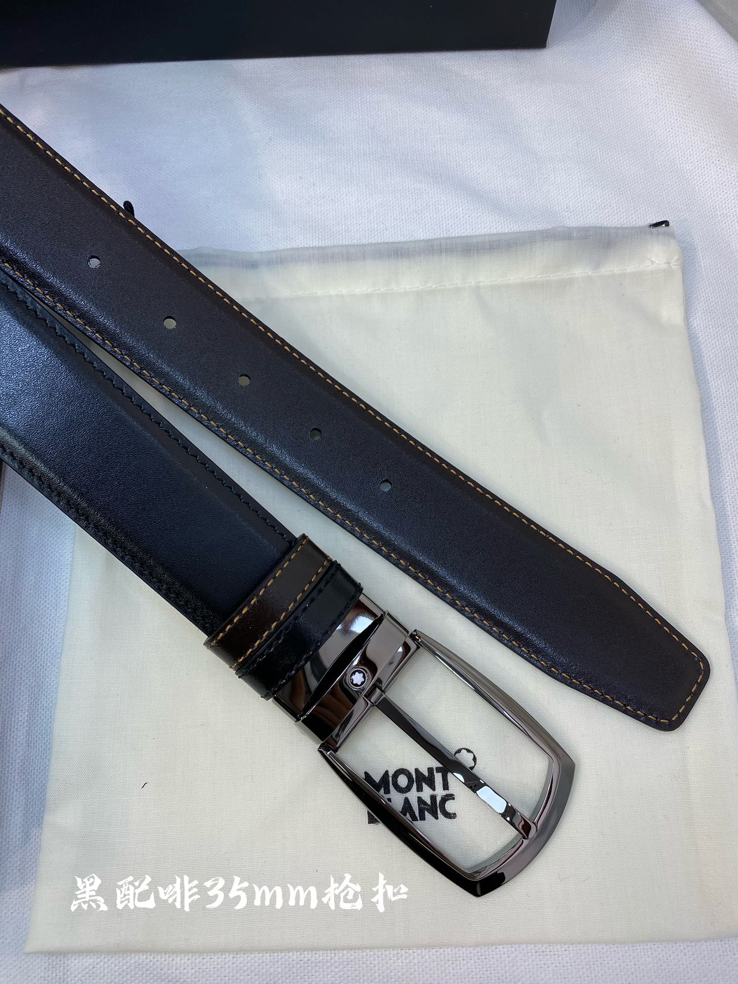 Montblanc万宝龙宽3.5cm采用头层牛皮精品针式扣头自由裁剪商务休闲皮带