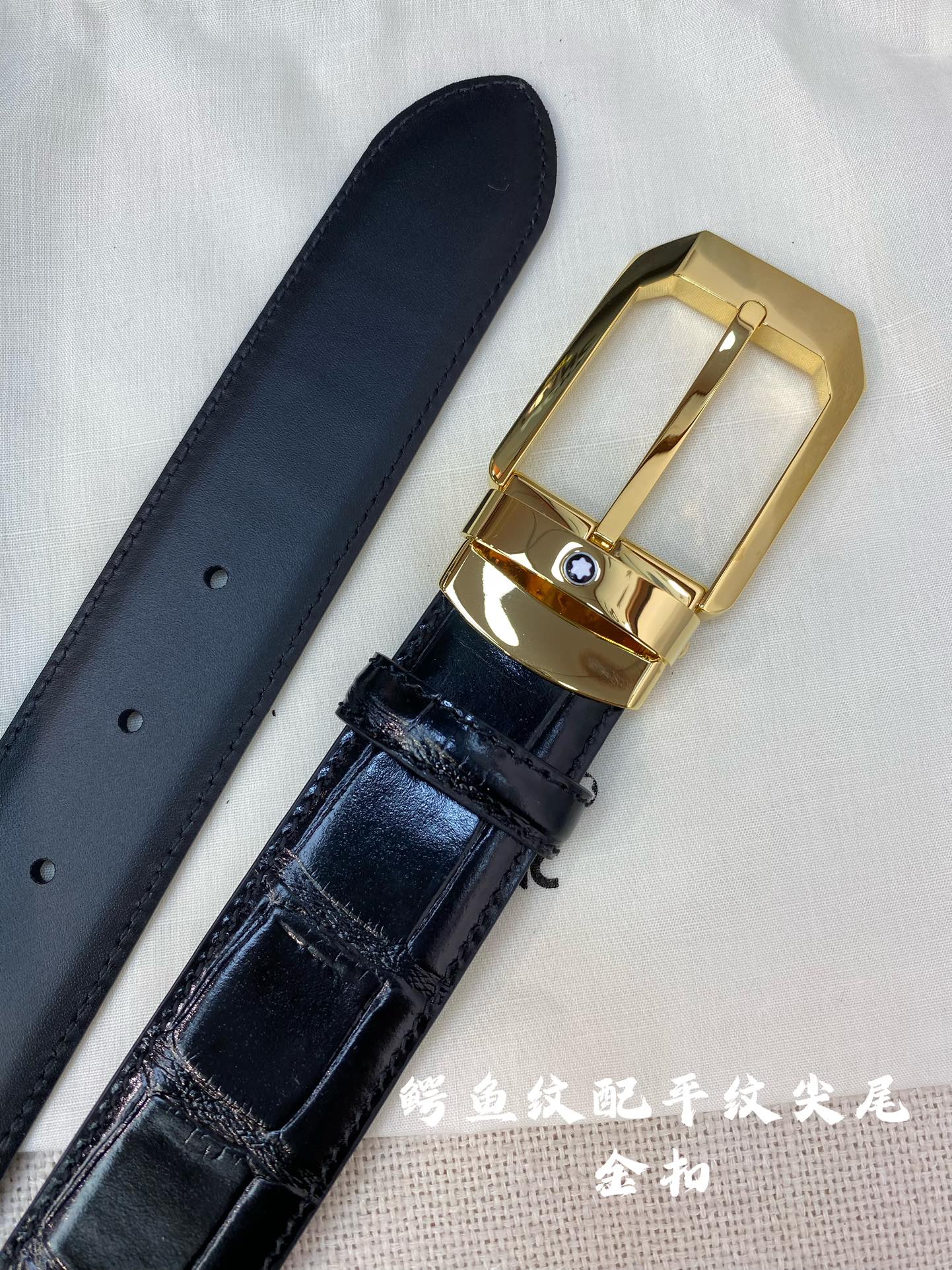 Montblanc万宝龙宽3.5cm采用头层牛皮精品针式扣头自由裁剪商务休闲皮带