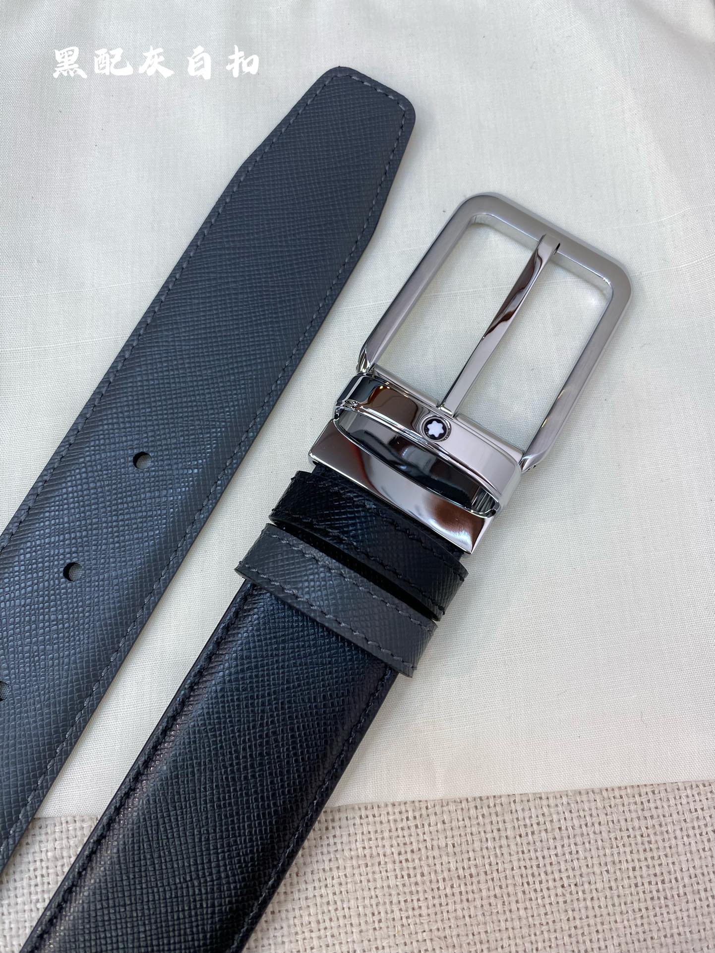 Montblanc万宝龙宽3.5cm采用头层牛皮精品针式扣头自由裁剪商务休闲皮带