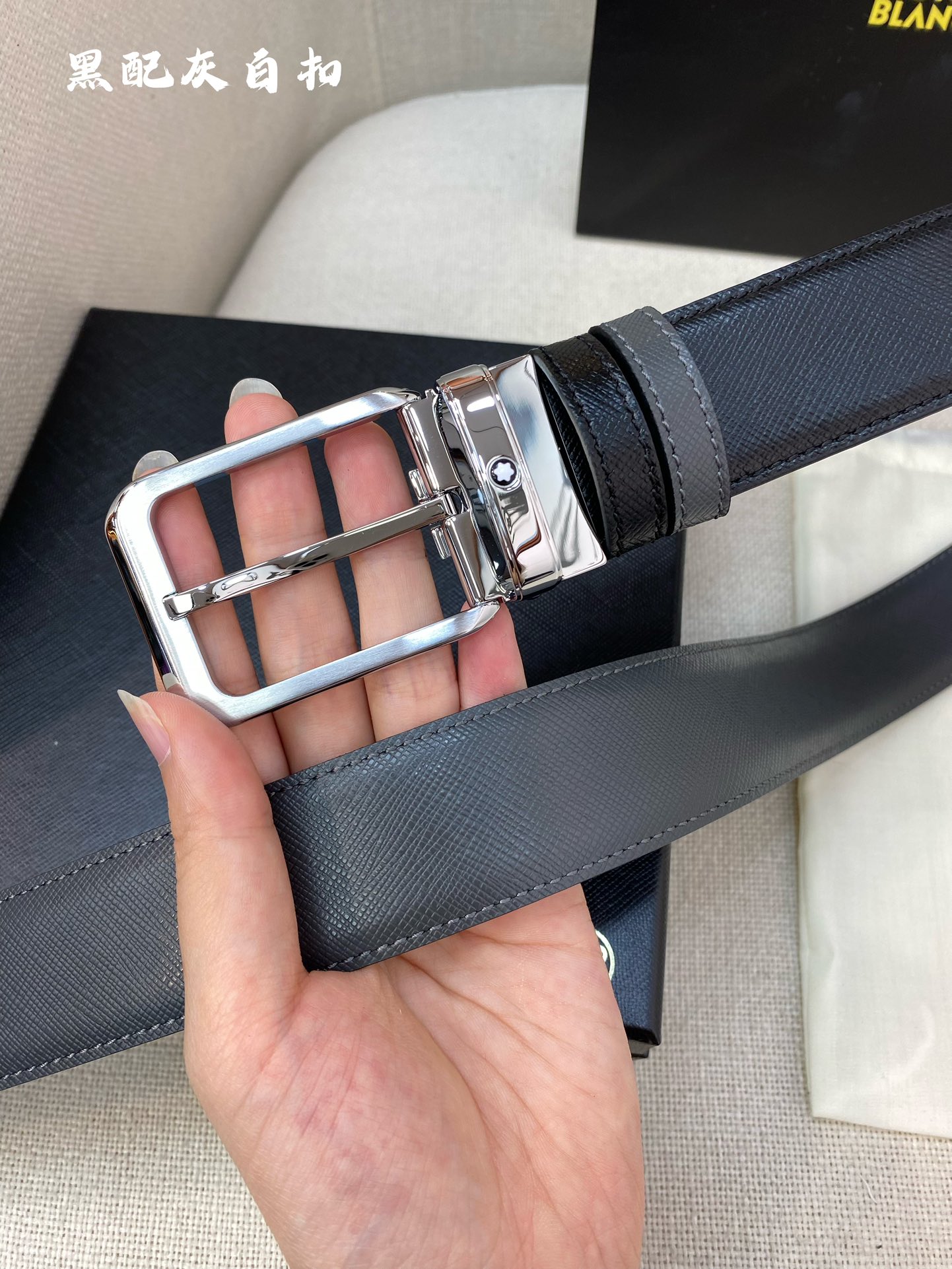 Montblanc万宝龙宽3.5cm采用头层牛皮精品针式扣头自由裁剪商务休闲皮带