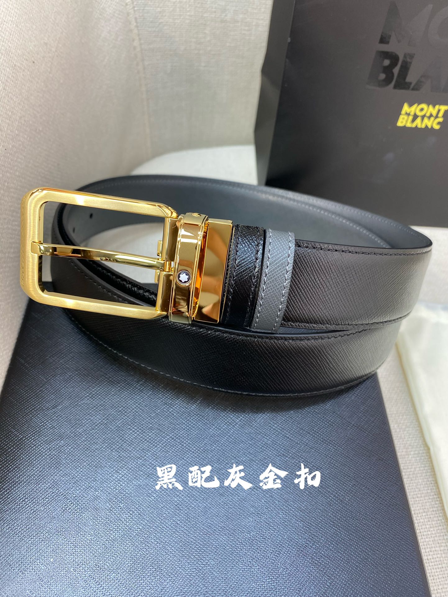 Montblanc万宝龙宽3.5cm采用头层牛皮精品针式扣头自由裁剪商务休闲皮带