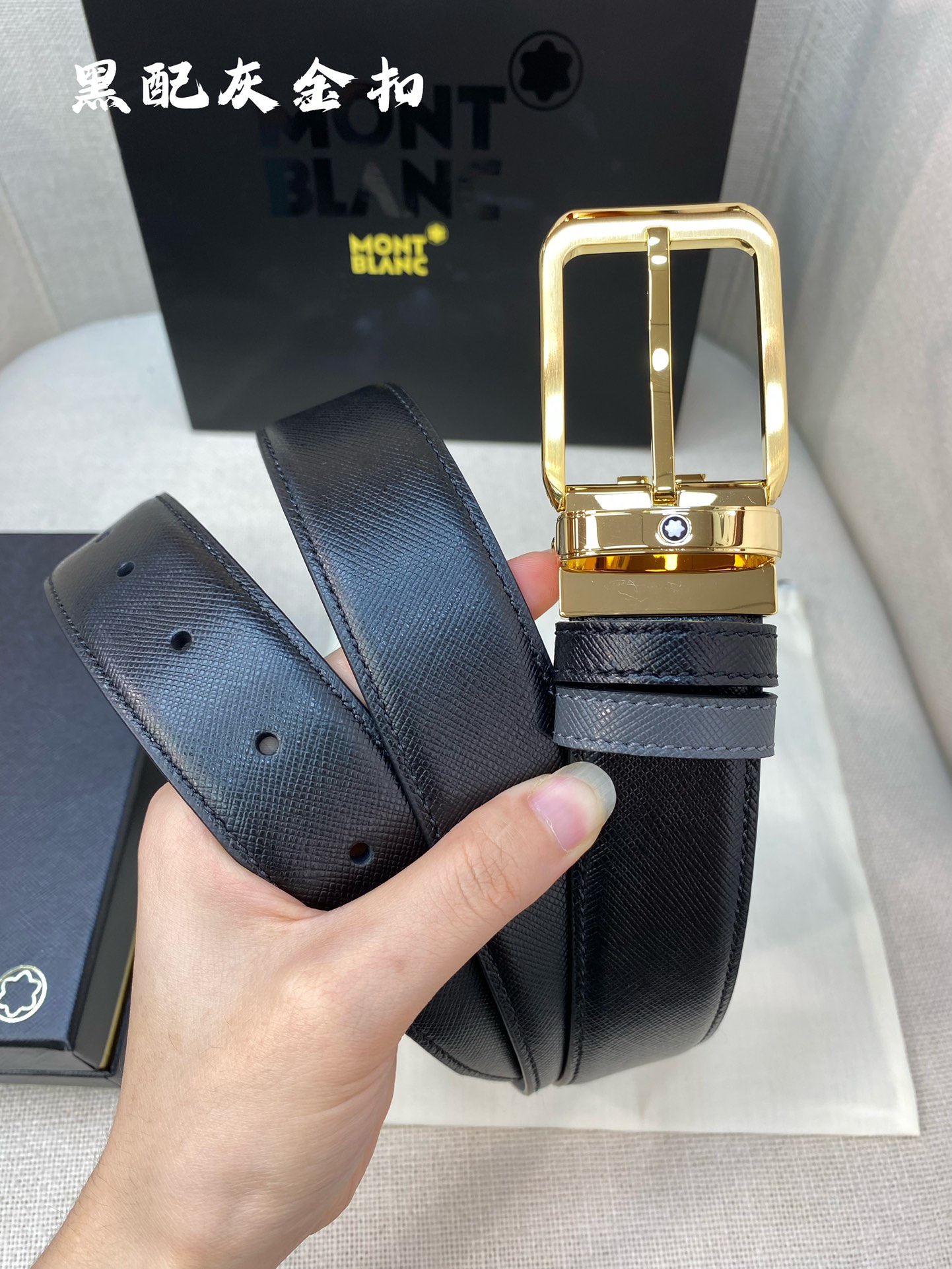 Montblanc万宝龙宽3.5cm采用头层牛皮精品针式扣头自由裁剪商务休闲皮带