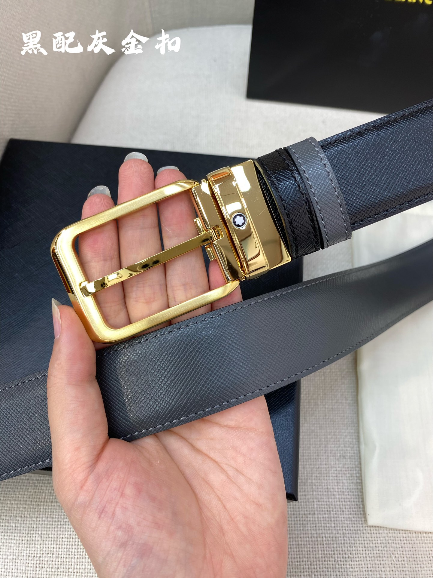 Montblanc万宝龙宽3.5cm采用头层牛皮精品针式扣头自由裁剪商务休闲皮带